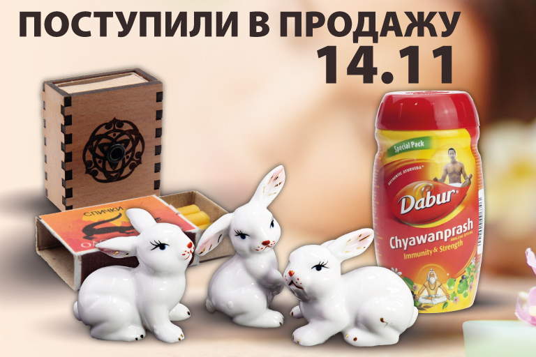 Поступили в продажу 14.11: Бижутерия из камня, Специи и косметика, Аюрведа (бальзамы и леденцы), Чаванпраш; Благовония Русские, Рама Кришна, Спирали; подставки под благовония из Китая; Фен-шуй, Новогодние фигурки и подсвечники из латуни; Амулеты, ларцы же