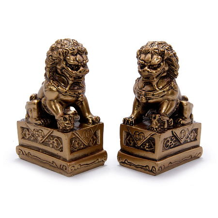 Фигурка Фен Шуй Небесные львы Будды ПАРА под бронзу Оберег на процветание 6.5см-4см-2см УЦЕНКА
