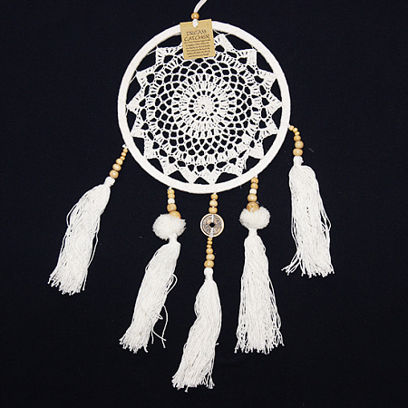 Ловец снов с монетой Оберег на счастье и процветание в дом Белоснежное макраме d-22cм h-55см