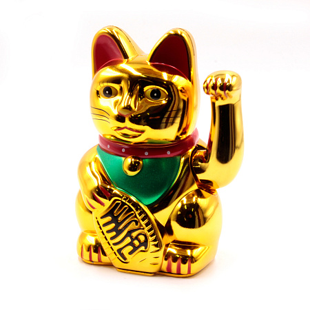 Манеки Неко Кошка золотая оберег на процветание 17см 