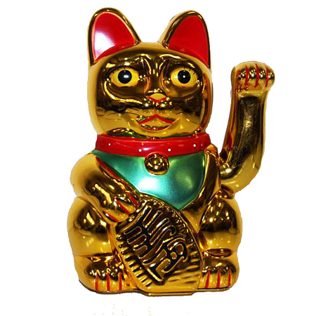 Манеки Неко Кошка золотая оберег на процветание 17см 