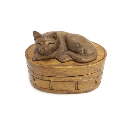 Шкатулка с котиком 10см-13см из ценных пород дерева Тик