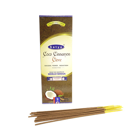 Благовония Satya Hexa Coco Cinnamon Clove Кокос-Корица-Гвоздика аромапалочки уп-6шт SH-CCC