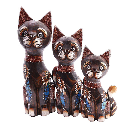 Статуэтки из дерева Набор Кошек 3 в 1 HOK-K25-02 25см 20см 15cм Оберег Удача в дом