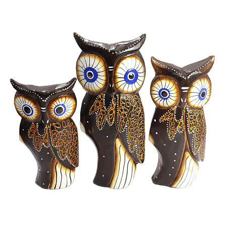 Статуэтка набор 3 Совы дерево албезия символ процветания через мудрость 20см 18см 15см УЦЕНКА
