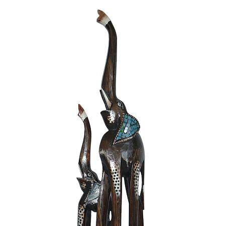 Фигурка из дерева Пара Слонов хобот вверх-стабильность, богатство, добрая удача дерево Албезия 70cm 