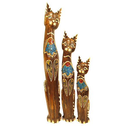 Статуэтки из дерева Набор Кошек 3 в 1 HOK9340-100 100см 80см 60см Оберег Удача в дом