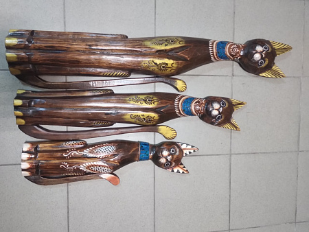 Статуэтки из дерева Набор Кошек 3 в 1 HOK-K100-02 100см 80см 60см Оберег Удача в дом