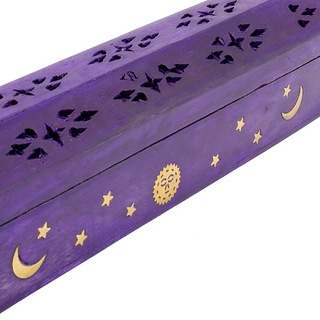 Подставка под благовония Пенал Фиолетовый из дерева Шишам с резьбой 30см-6см-5.5см HM-CB-18