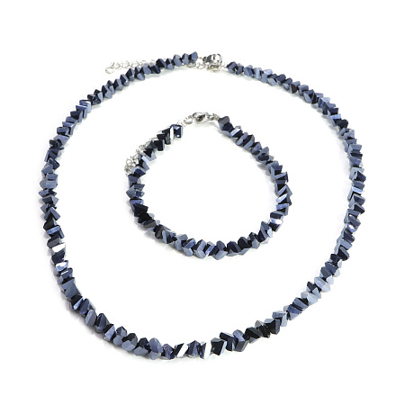 Набор бусы и браслет из Алмазной крошки синего цвета