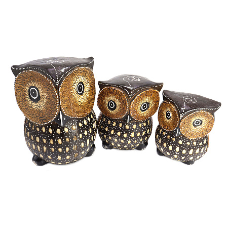 Статуэтки из дерева Набор 3 Совы SWA1310 20см 15см 13см Албезия