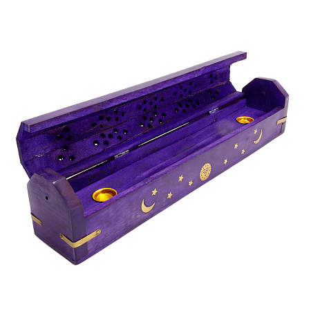 Подставка под благовония Пенал Фиолетовый из дерева Шишам с резьбой 30см-6см-5.5см HM-CB-18