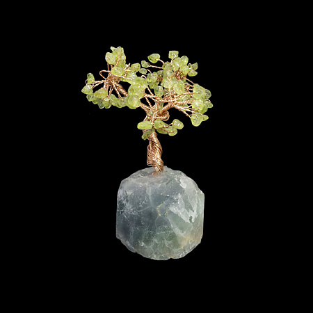 Дерево счастья из натуральных камней Зеленый кварц - денежный маяк 16см