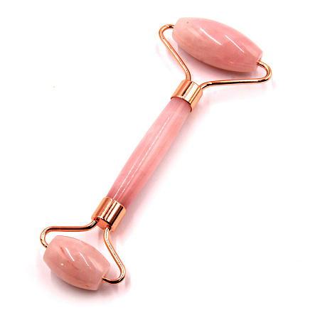 Роликовый массажер из натур камня Розовый кварц для лица