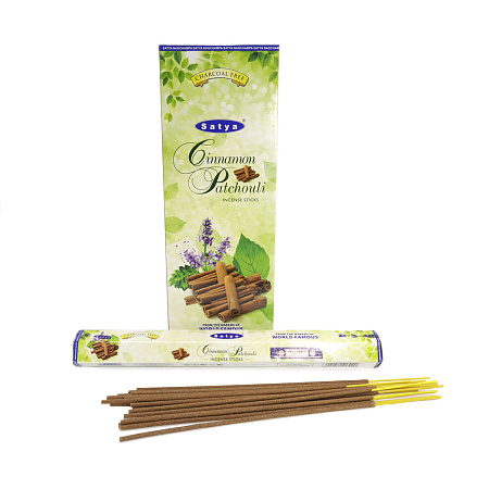 Благовония Satya Hexa Cinnamon Pachouli Корица-Пачули аромапалочки уп-6шт SH-CNP