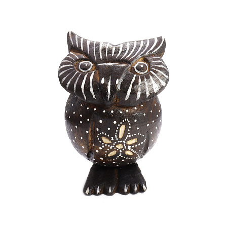 Статуэтка Сова дерево албезия символ процветания через мудрость 11см  