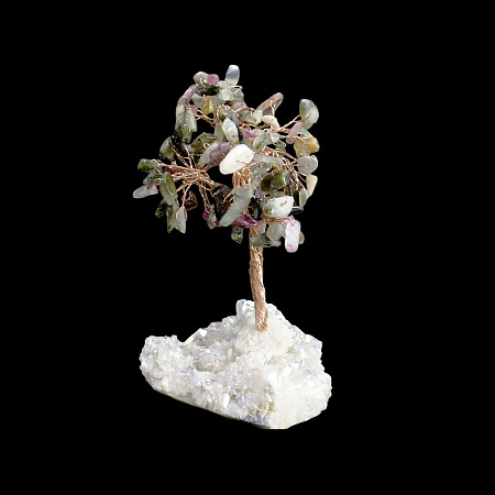 Дерево счастья из натуральных камней MIX на кристаллах, привлекает денежные энергии 16см