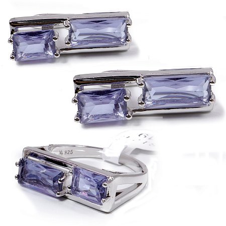 Комплект ювелирной бижутерии German Silver кольцо и серьги с Аметрином