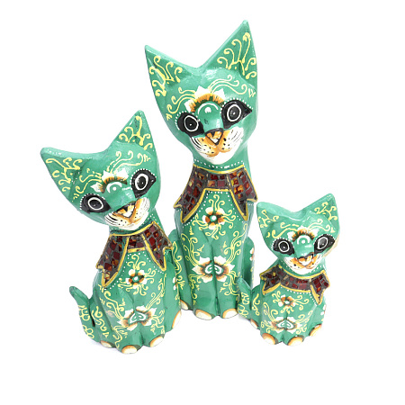 Статуэтки из дерева Набор Кошек 3 в 1 HOK-K25-09D 25см 20см 15cм Оберег Удача в дом