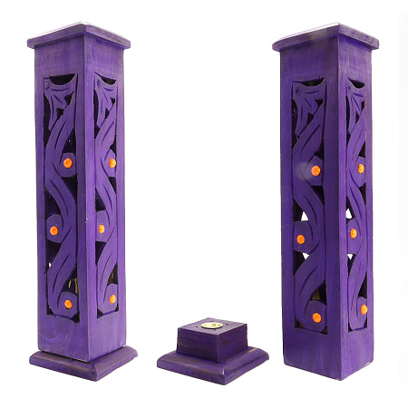 Подставка под благовония Башня фиолетовая деревo резное 31cм-7,5cм HM-IT-11V