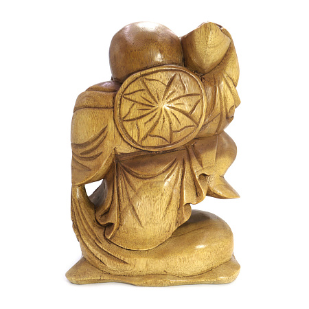 Сувенир из дерева Хотей c золотым слитком -символ процветания и счастья 40см Суар