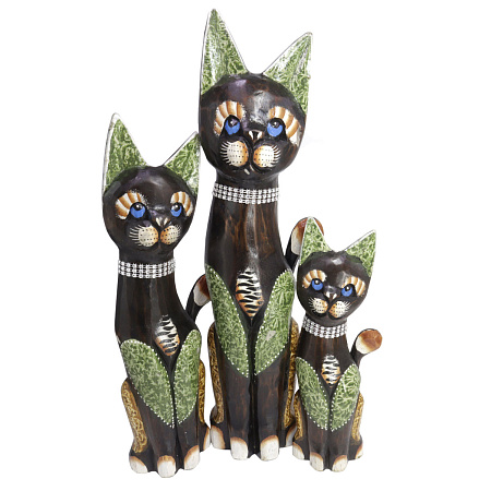 Статуэтки из дерева Набор Кошек с ожерельем 3 в 1 HOK-K50-07 50см 40см 30cм Удача и роскошь в дом