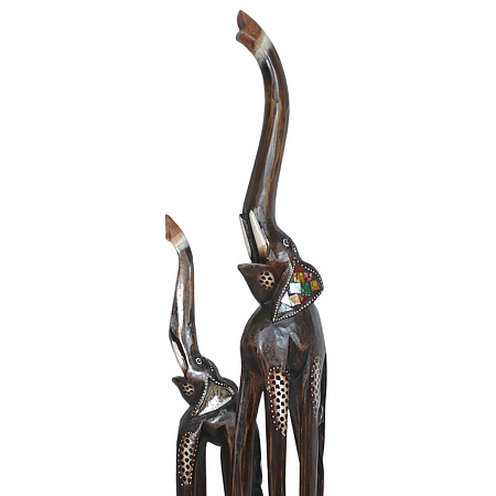 Фигурка из дерева Пара Слонов хобот вверх-стабильность, богатство, добрая удача дерево Албезия 70cm 