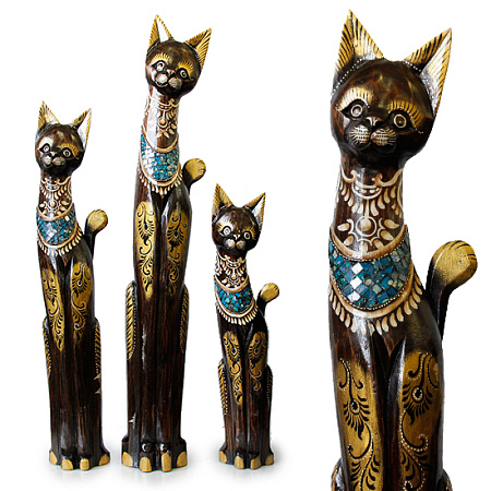 Статуэтки из дерева Набор Кошек 3 в 1 HOK-K100-02 100см 80см 60см Оберег Удача в дом