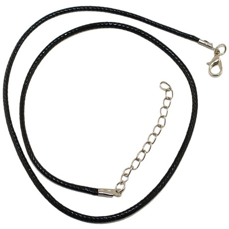 Шнурок для подвески Серый из эко кожи с металлической застежкой и цепочкой 60см