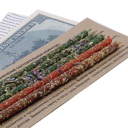 Свеча воск Травы УСПЕШНЫЙ БИЗНЕС, ПРИВЛЕЧЕНИЕ СОСТОЯТЕЛЬНЫХ КЛИЕНТОВ Мята Лаванда Шелковица уп 5шт 