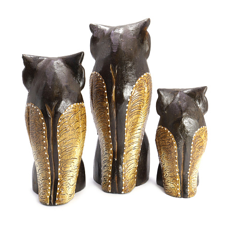 Статуэтки из дерева Набор 3 Совы SWA1340 20см 15см 12см Албезия Оберег на удачу 