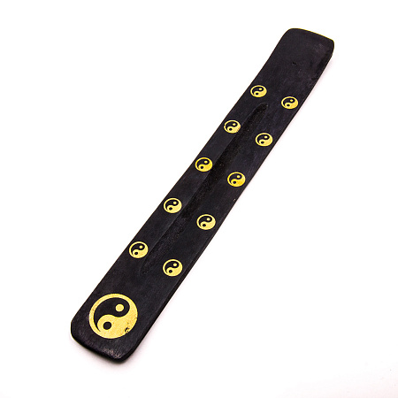 Подставка под благовония Лыжа Инь-Янь дерево уп 10шт Черные с золотом 25см