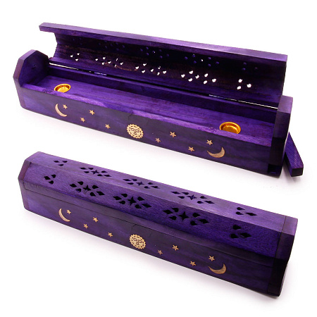 Подставка под благовония Пенал Фиолетовый из дерева Шишам с резьбой 30см-6см-5.5см HM-CB-18