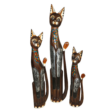 Статуэтки из дерева Набор Кошек с мозаикой 3 в 1 HOK-K100-01 100см 80см 60см Оберег Удача в дом