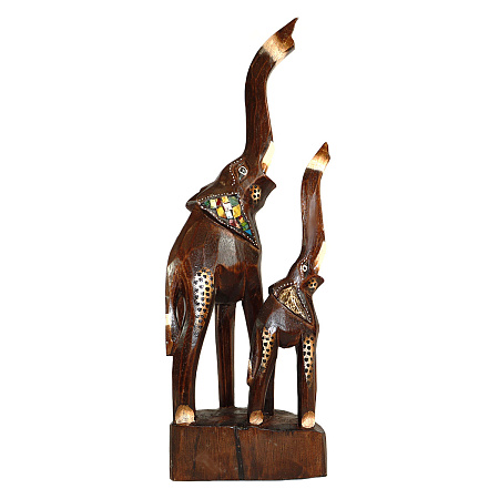 Сувенир из дерева Слоны 52см-16см на подставке - символ удачи и процветания дерево албезия и мозайка