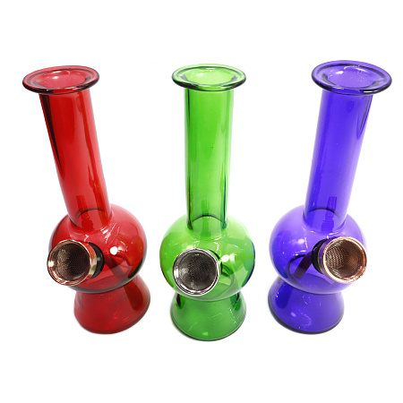 Трубка-кальян мини бонг прозрачное цветное стекло 13см
