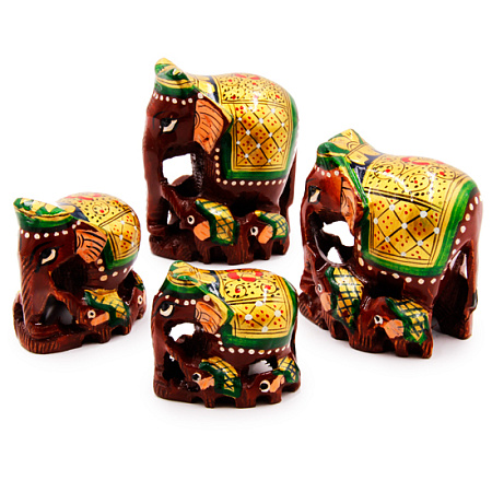 Статуэтки из дерева Набор слонов 4 шт GEETA-5525 8см 7см 5см 4см Крепкая процветающая семья