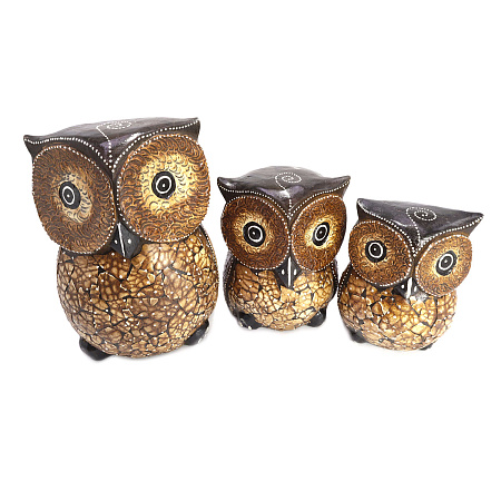 Статуэтки из дерева Набор 3 Совы 21см 16см 14см Албезия Оберег на удачу 