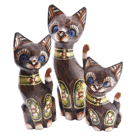 Статуэтки из дерева Набор Кошек 3 в 1 HOK5-9415-25 25см 20см 15cм Оберег Удача в дом