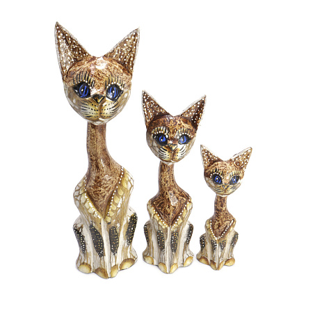 Статуэтки из дерева Набор Кошек 3 в 1 HOK-K25-05 25см 20см 15cм Оберег Удача в дом