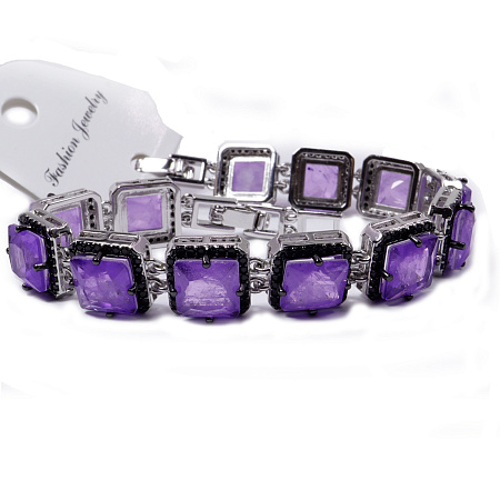 Ювелирное украшение браслет German Silver c редким камнем Топаз Параиба цвет Аметистовый