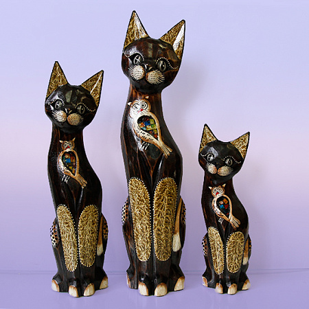 Статуэтки из дерева Набор Кошек 3 в 1 HOK-K50-06 50см 40см 30cм Оберег Удача в дом