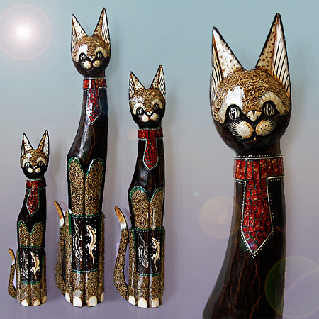 Статуэтки из дерева Набор Кошек 3 в 1 HOK8475 100см 80см 60см Оберег Удача в дом