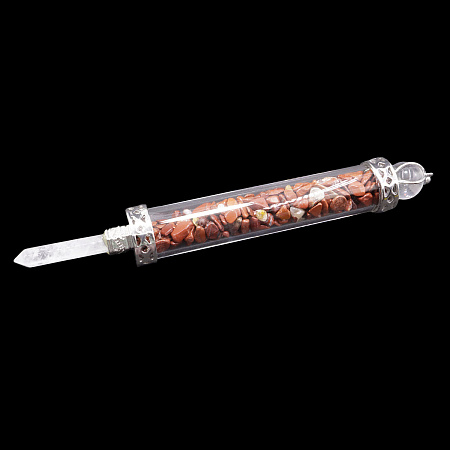 Магический Жезл из камня Горный хрусталь с Красной яшмой 14см привлекает богатство через мудрость