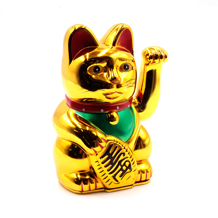 Манеки Hэко Кошка с лапой золотая оберег на процветание 12см