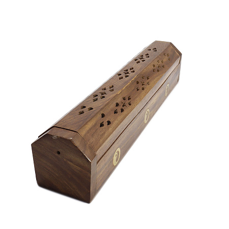 Подставка под благовония Пенал HM-CB-30 из дерева Шишам с резьбой 30cм-6cм-5.5cм