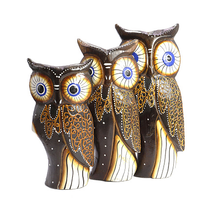 Статуэтка набор 3 Совы дерево албезия символ процветания через мудрость 20см 18см 15см УЦЕНКА