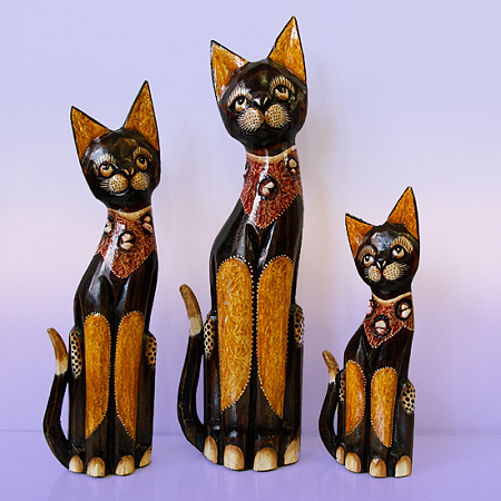 Статуэтки из дерева Набор Кошек 3 в 1 HOK9327 50см 40см 30cм Удача и роскошь в дом