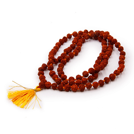 Четки из дерева 108 бусин Рудракша Слеза сострадания Бога Шивы Защита от смерти 7мм 40см