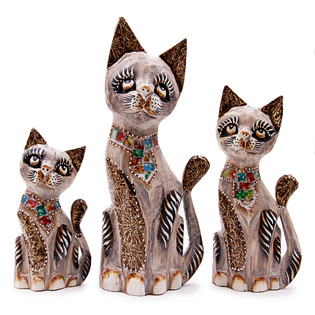 Статуэтки из дерева Набор Кошек 3 в 1 HOK-K25-08 25см 20см 15cм Оберег Удача в дом